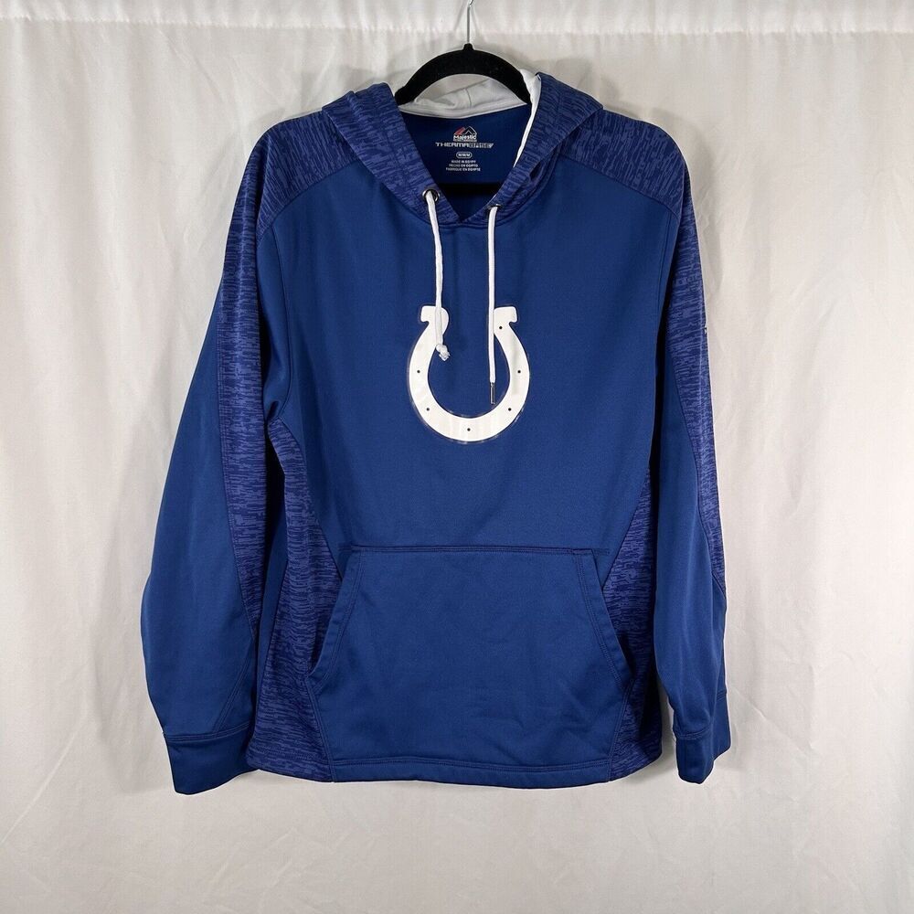 Indianapolis Colts Hoodie Men's Medium Blue Drawstring Pockets Pullover Majestic